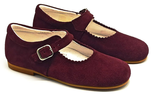 Shawn & Jeffery Girls Burgundy Suede Classic Buckle Mary Jane