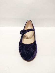 Beberlis Lustrop Velvet Purple Malva Leather Girls Button Mary Jane