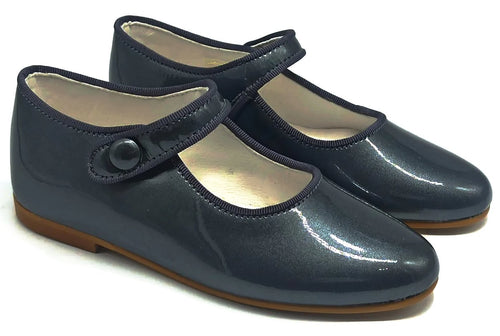 Shawn & Jeffery Pewter Patent Leather Girls Button Mary Jane