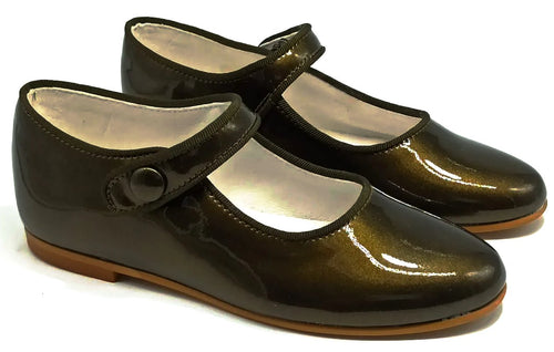 Shawn & Jeffery Dark Gold Oro Patent Patent Leather Girls Button Mary Jane