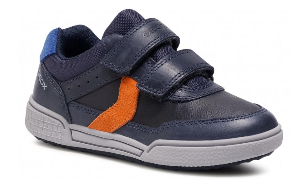 Geox Poseido Navy Orange Leather Sneaker School Shoe