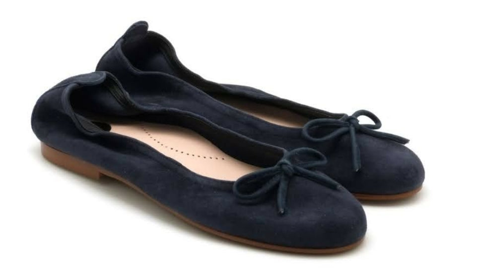 Beberlis Leather Navy Blue Suede Flats