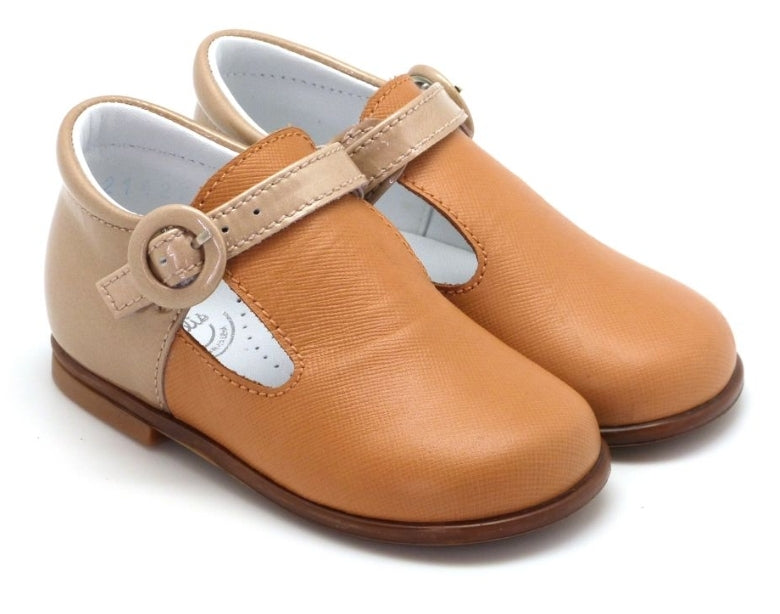 בברליס Beberlis Two Toned Tan Leather Buckle Shoe