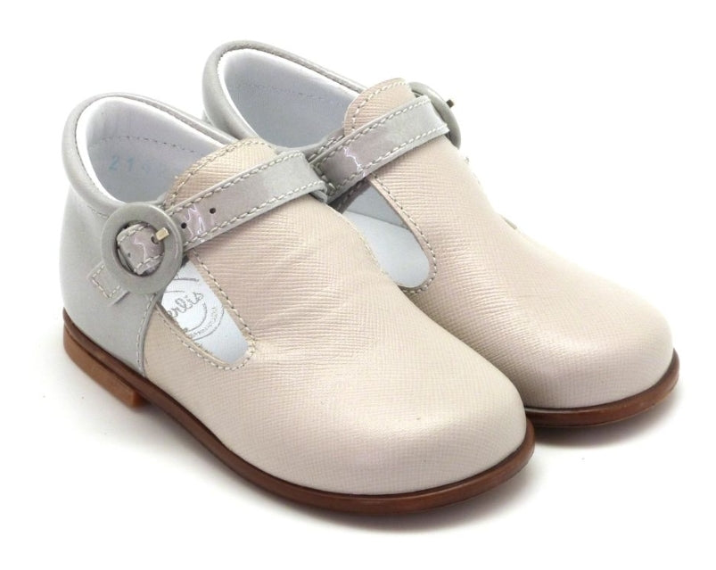 בברליס Beberlis Two Toned Light Grey Leather Buckle Shoe