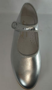 Shawn & Jeffery Silver Leather Girls Button Mary Jane