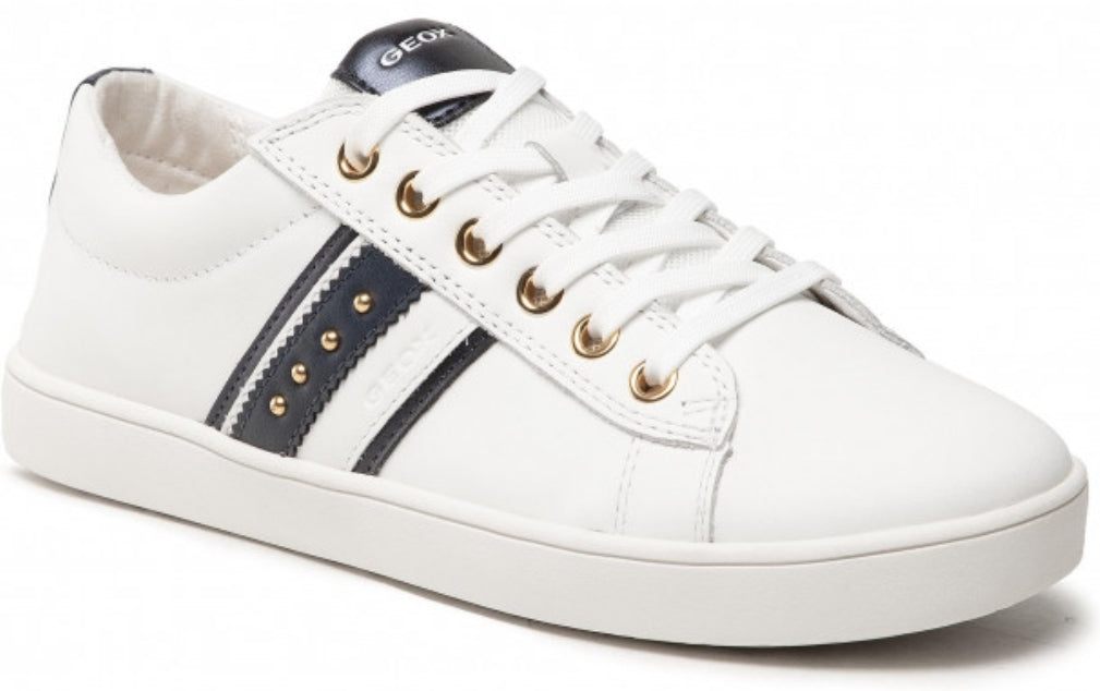 Geox Kathe White Navy Leather Lace up Sneakers