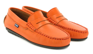 Altanta Mocassin Orange Coral Smooth Leather Penny Loafer