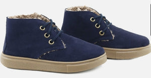 Papanatas Eli Navy Suede Leather Fur Lined Booties