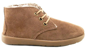 Papanatas Eli Vision Camel Suede Leather Fur Lined Booties
