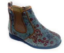 Manuela De Juan Floral Teal Velvet Floral Booties