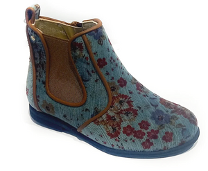 Manuela De Juan Floral Teal Velvet Floral Booties