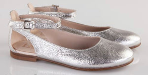Beberlis Vulcano Perla Silver Leather Ankle Tie Girls Dressy Shoes