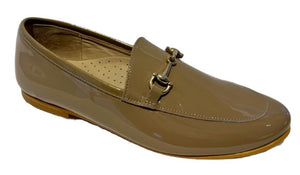 Shawn & Jeffery Taupe Patent Leather Slip on buckle shoe