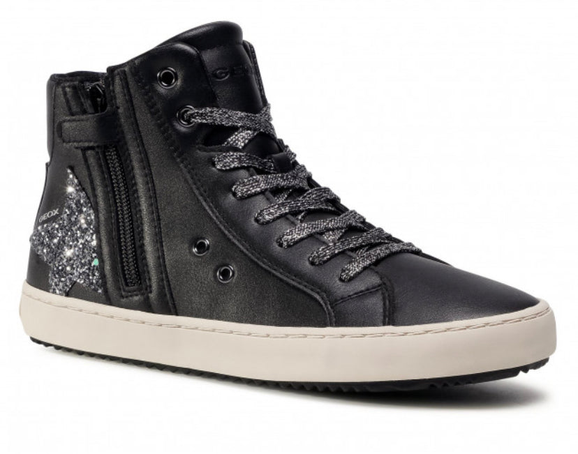 Geox Kalispera Black Dark Silver Star Hightop Sneakers