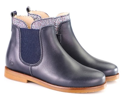 Beberlis Navy Cathay Leather Glitter Booties